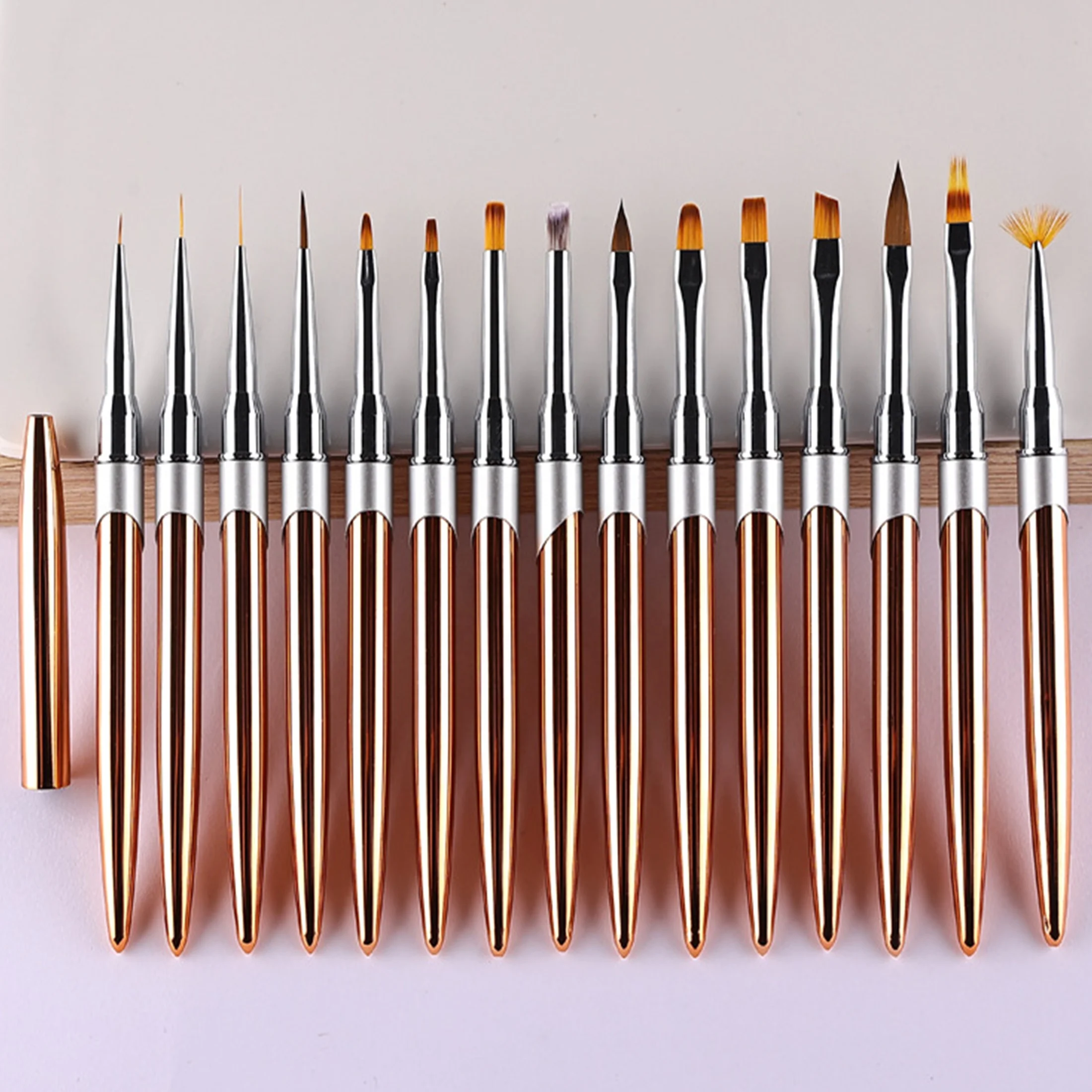 High Quality New Design Rose Gold Metal Nails Drawing Liner Manicure Acrylic Nail Brushes