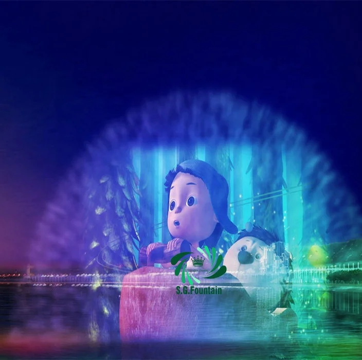 Outdoor Water Screen Movie Fountain Show With Laser Projector And High Definition Projector