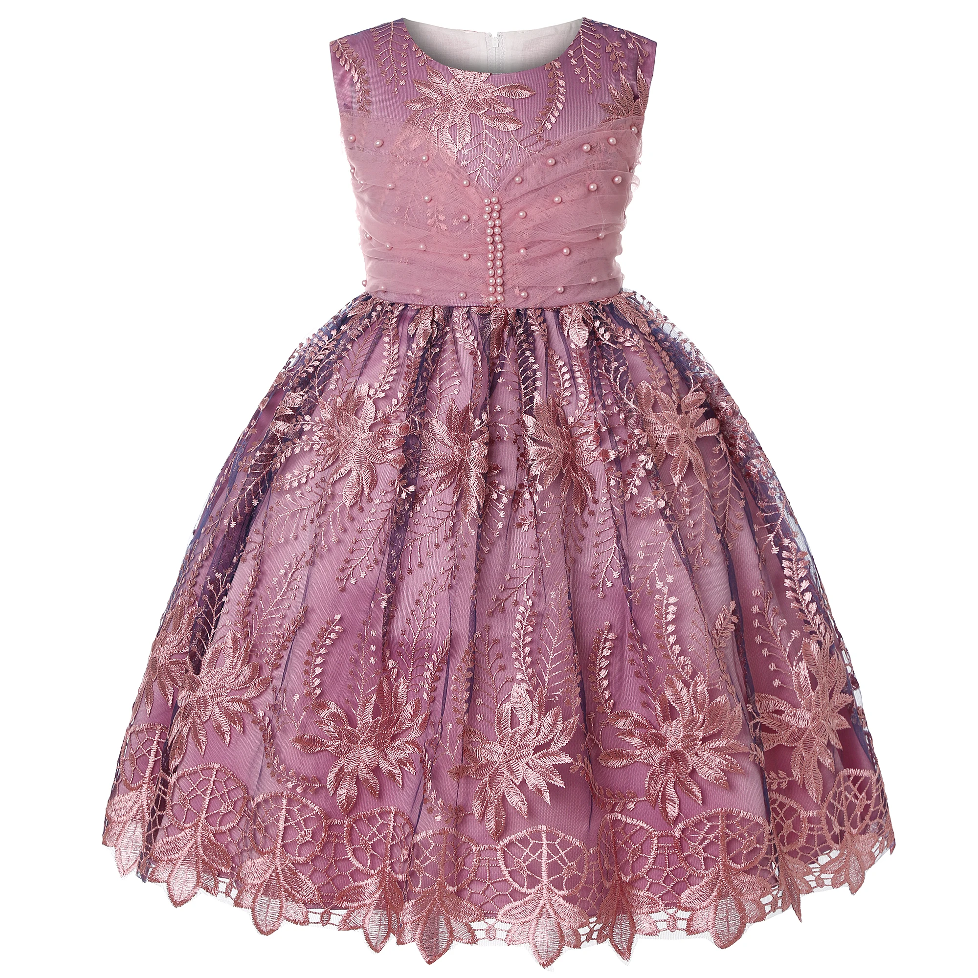 Hot Sale Rose Red Girls Christmas Dress Little Baby Lovely Red Flower Costume Princess Girl Party Dresses 2 To 10 Years