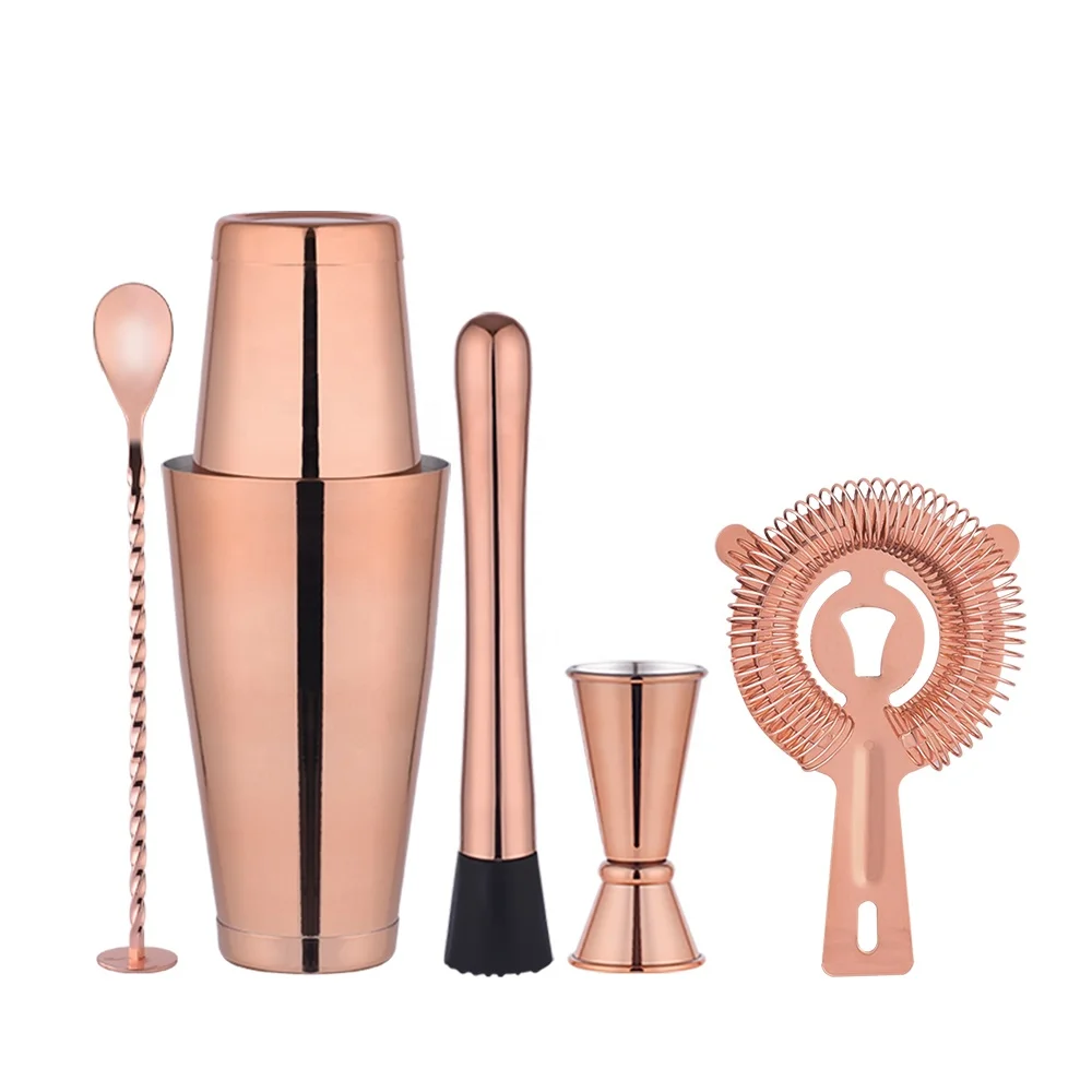 OUYADA Factory Direct 800ml Rose Gold Cocktail Shaker Boston Stainless Steel Barware Bar Metal Set with Gift Box
