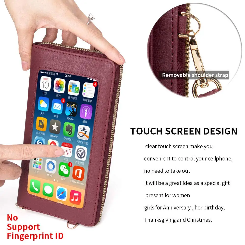 Fashion women wallet Slot Touch Screen lady Small phone Crossbody purse