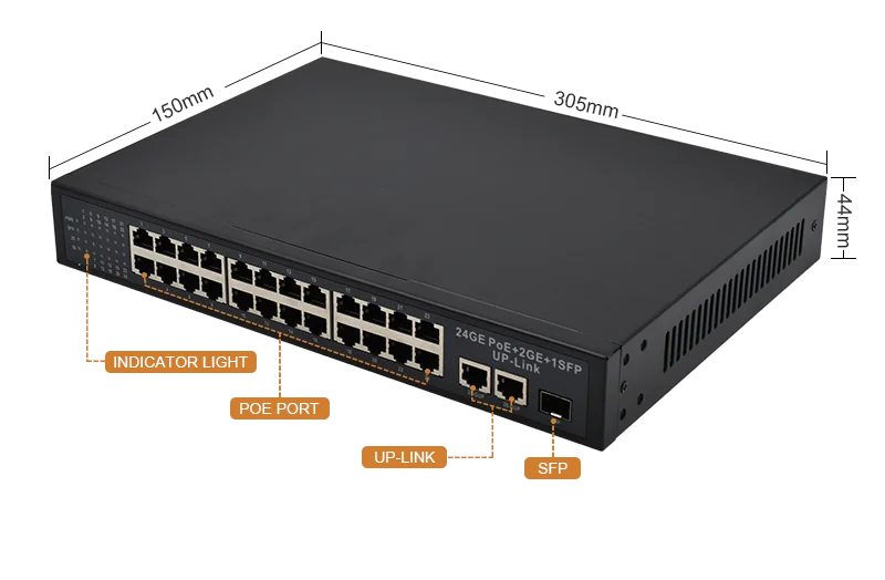 Wanglink Gigabit PoE Ethernet Switch 24 10/100/1000Mbps PoE Port 2 GE RJ45 Uplink 1 GE SFP Slot Switch PoE for CCTV