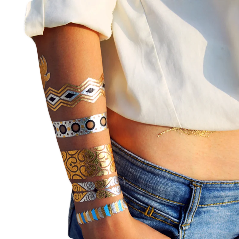 Оптовая продажа, временные металлические татуировки для тела на заказ, влагалище для имитации татуировок