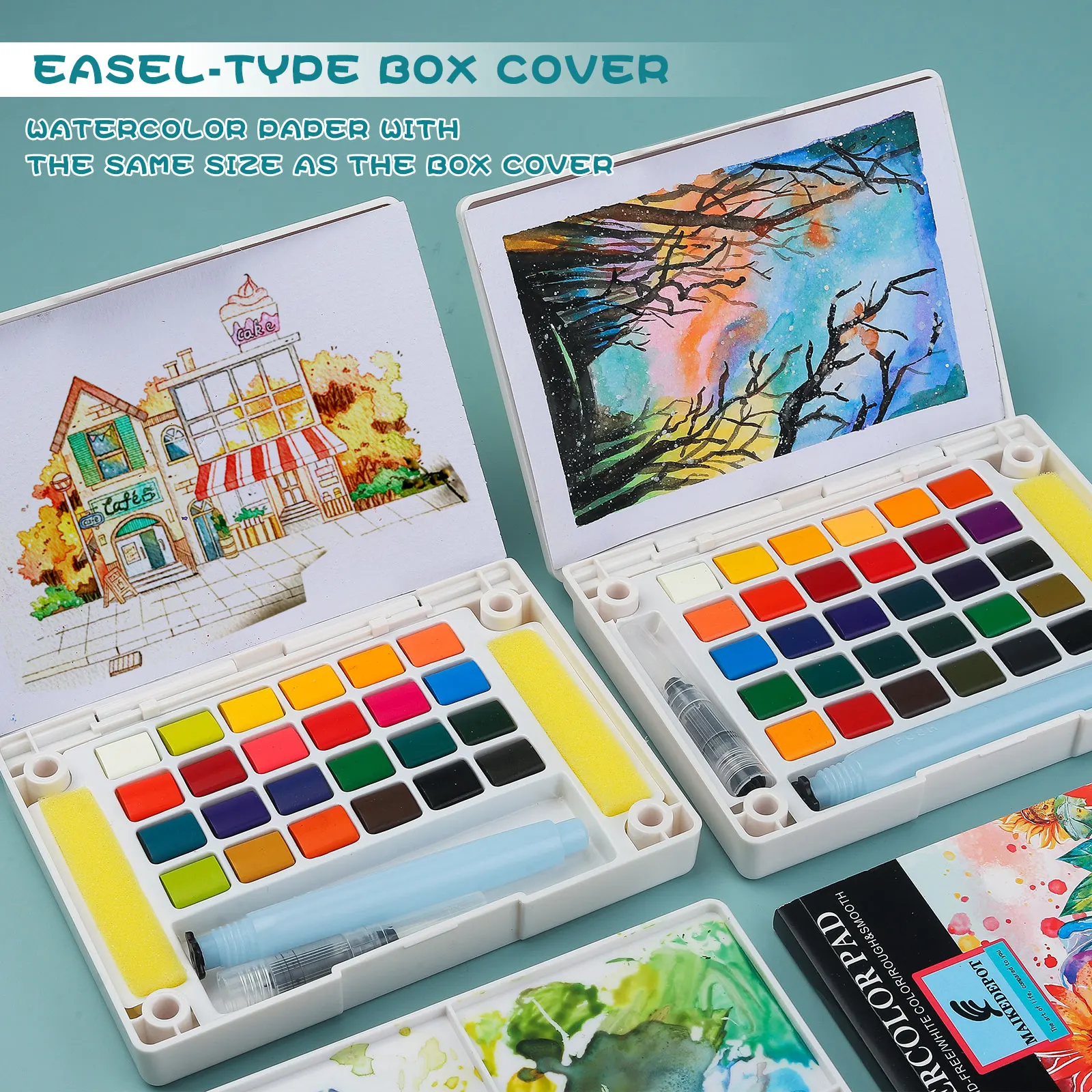 Paul Cezanne 24 Colors Solid Watercolor Paint Set Watercolor Sketching Kit with Watercolor Brush Pen for Children and Adults