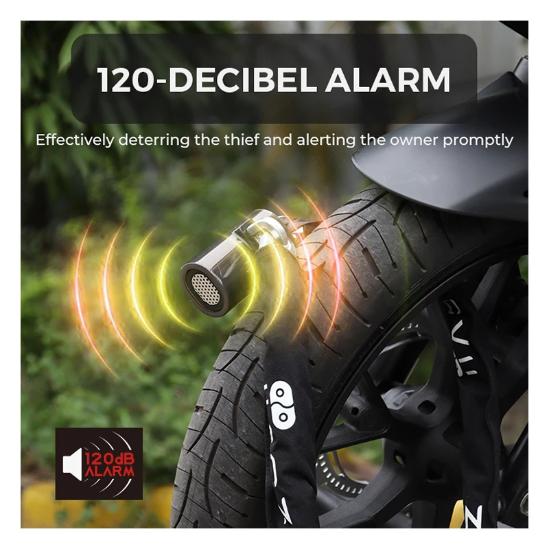 Professional Manufacturing 10Mm Motorcycle Chain and Lock 120Db Burglar Alarm Sound Bicycle Chain Lock