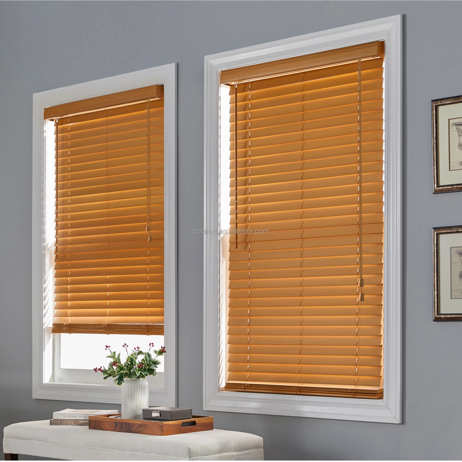 Custom Size Nature Basswood Faux Wood Timber Shutter Manual Wood Blinds for Window Treatments