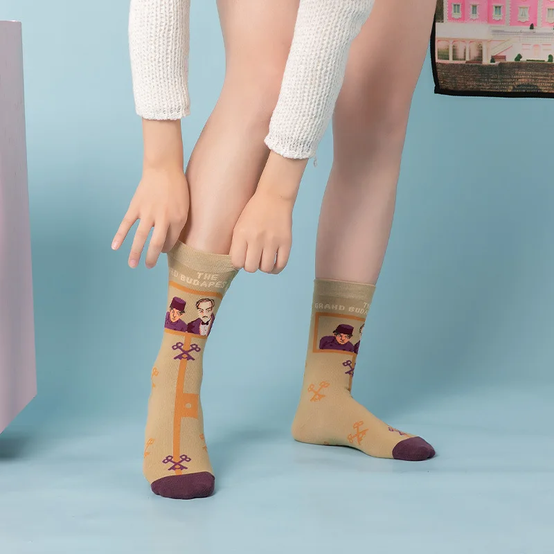 2024 Grand Budapest Hotel Series Ins Original Trendy Socks In Stock Tube Cotton Socks Jacquard Socks