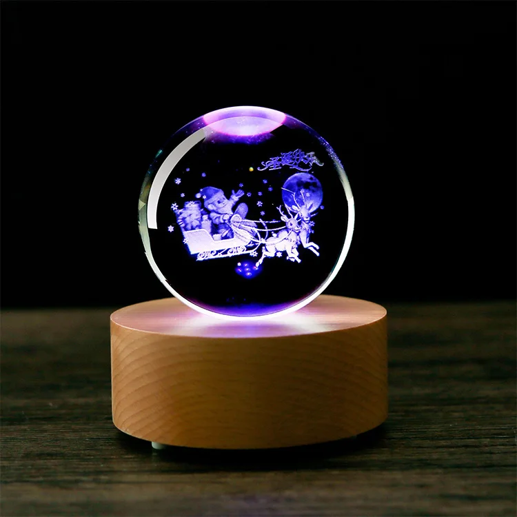 Creative Custom 3D Laser Carved Santa  Globe Crystal Balls For Christmas  Gift