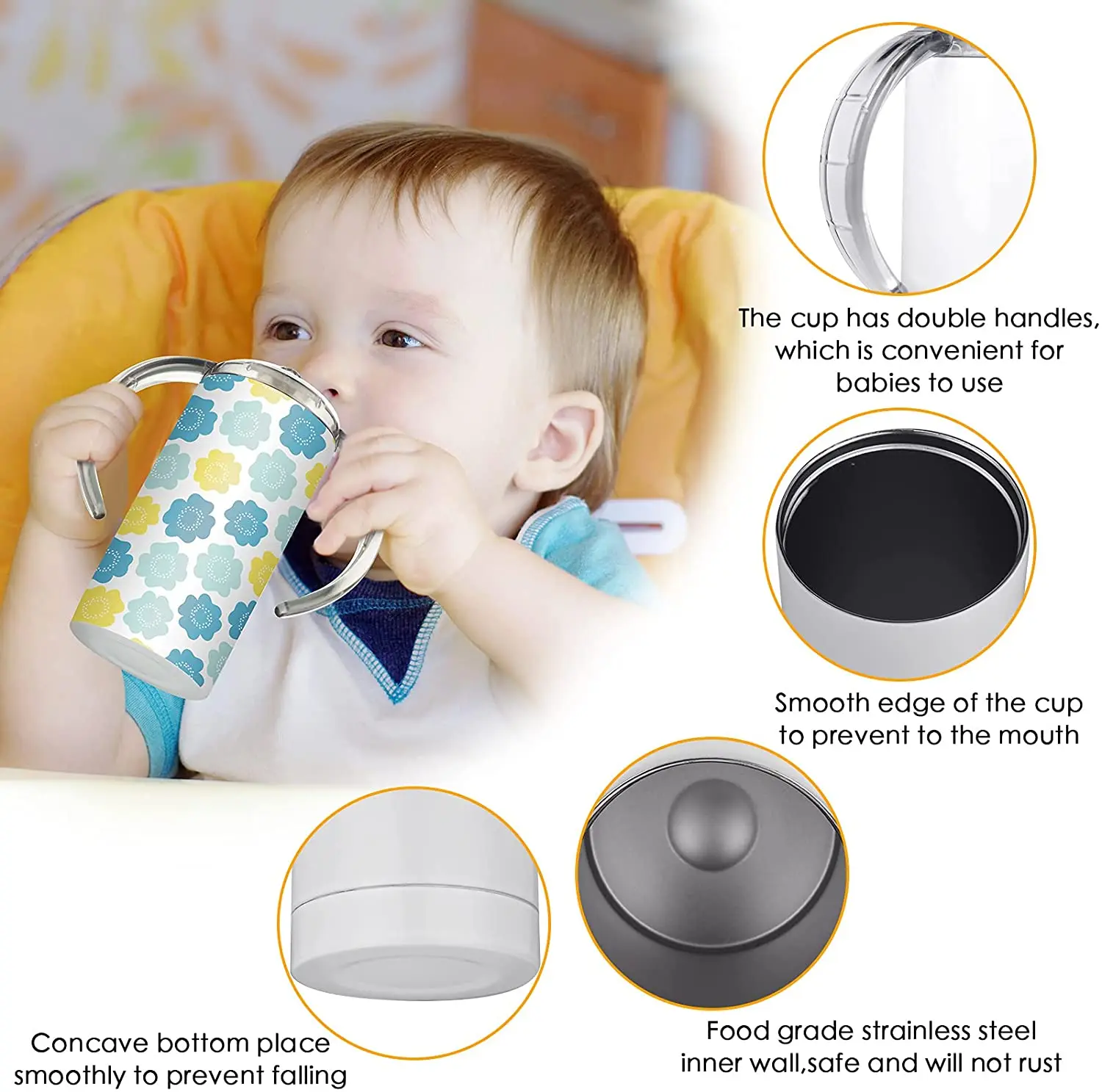 RTS US warehouse custom 12oz Stainless Steel Straight white Bottle Kids Sippy Cup heat press Sublimation Tumblers With Handle