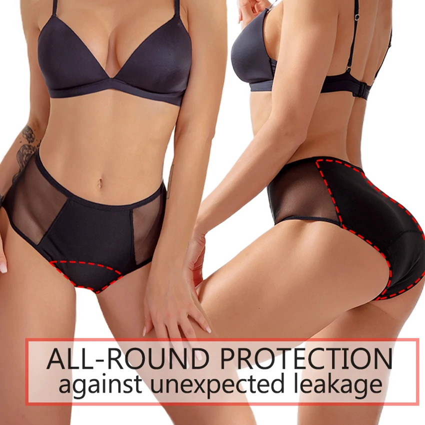 Transparent Sexy Mesh Lace Design Ropa Interior Full Protection Washable 4 Layers Leak-Proof Underwear Menstrual Period Panties