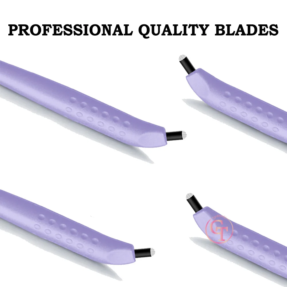 Hot Selling 0.2mm Disposable Microblading Eyebrow Tattoo Pen Purple Permanent Makeup Manual Pen with 9/12/14Pins U18 Needles