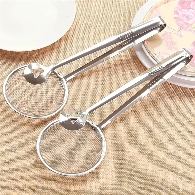 Spoon Oil Scoop Fried Food Scoop Tofu Powder Sieve Strainer FoodOil Clip Kitchen Tools,Stainless steel filter clamp