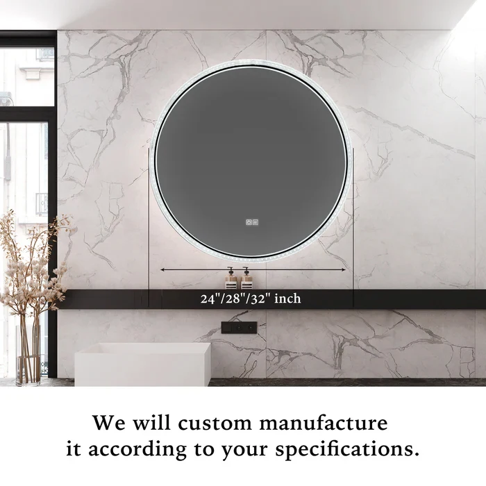 Round Automatic Anti Fog Aluminium Framed Crystal Acrylic Diffuser LED Mirror