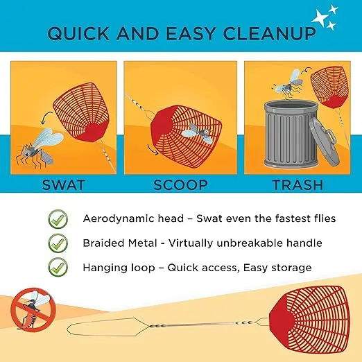 Bug & Fly Swatter  Braided Metal Handle 6 Pack Fly Swatters