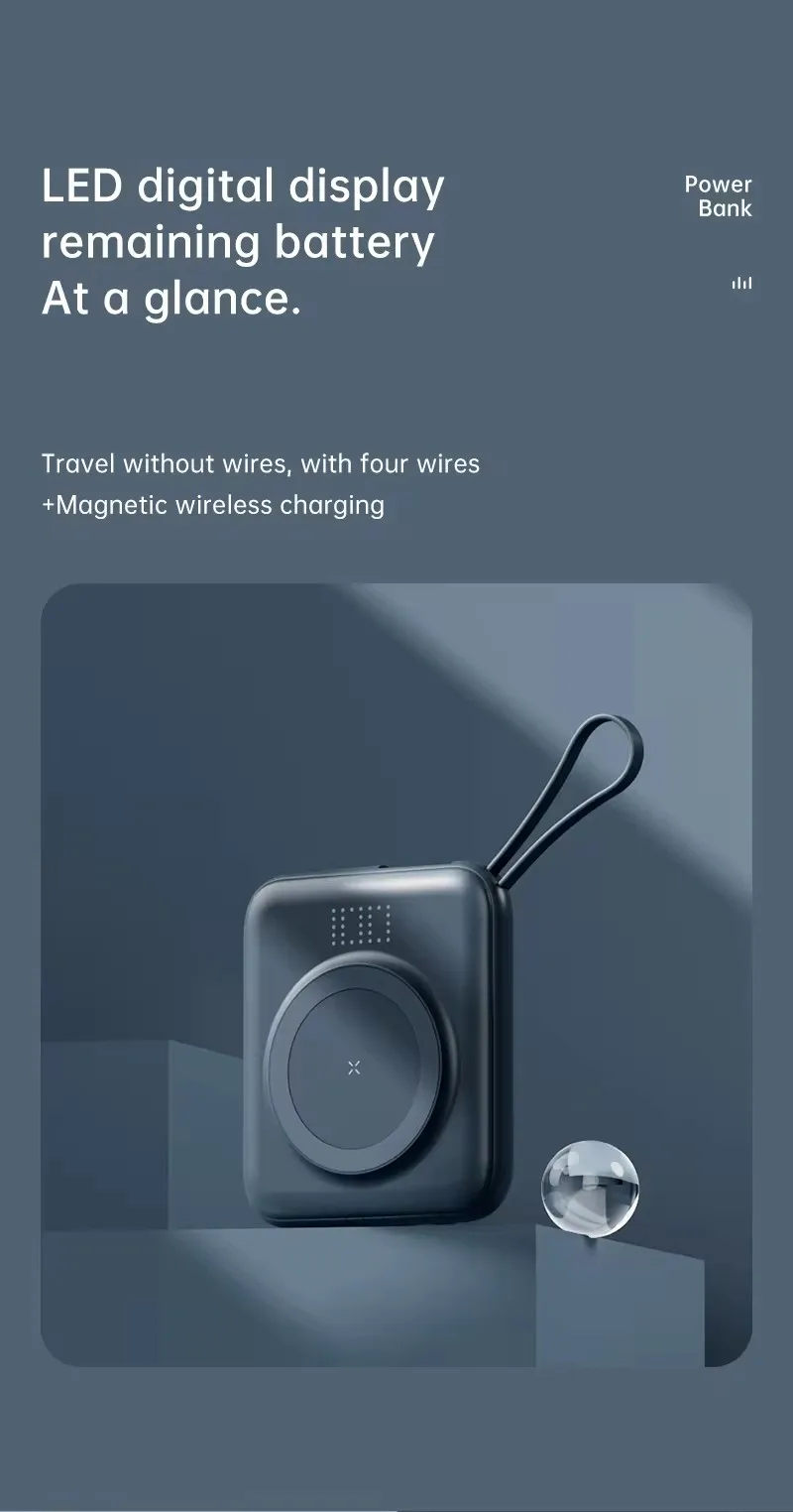 power bank carga rapida power bank pour telephone 30000mah fast charging station\nmagnetic wireless power bank magsafe powerbank led flashlight\nwireless power bank pd18w power bank magnetique universel