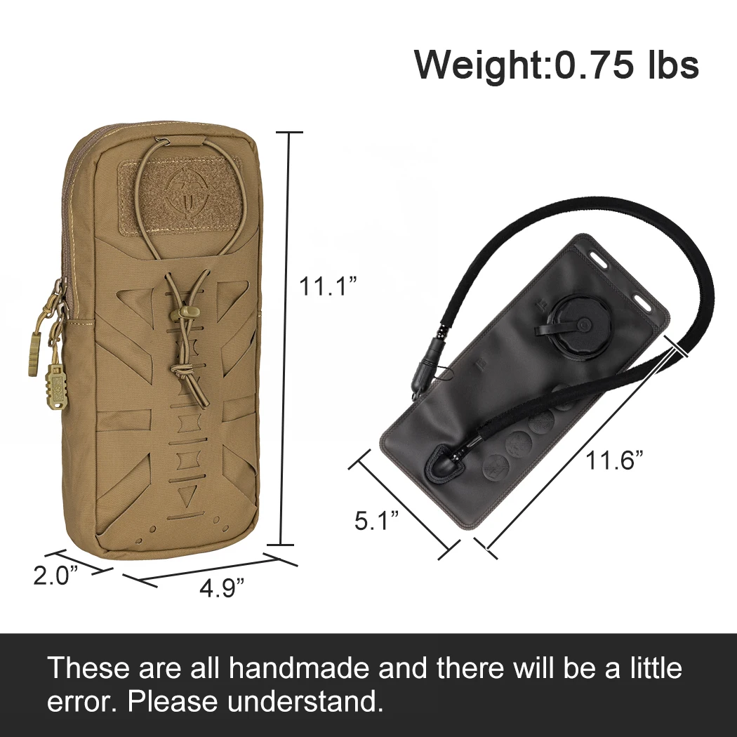 TOPTACPRO 500D Cordura Nylon Tactical Hydration Pouch with Water Bladder Tank 1L Water Bag Laser Cut MOLLE Bag