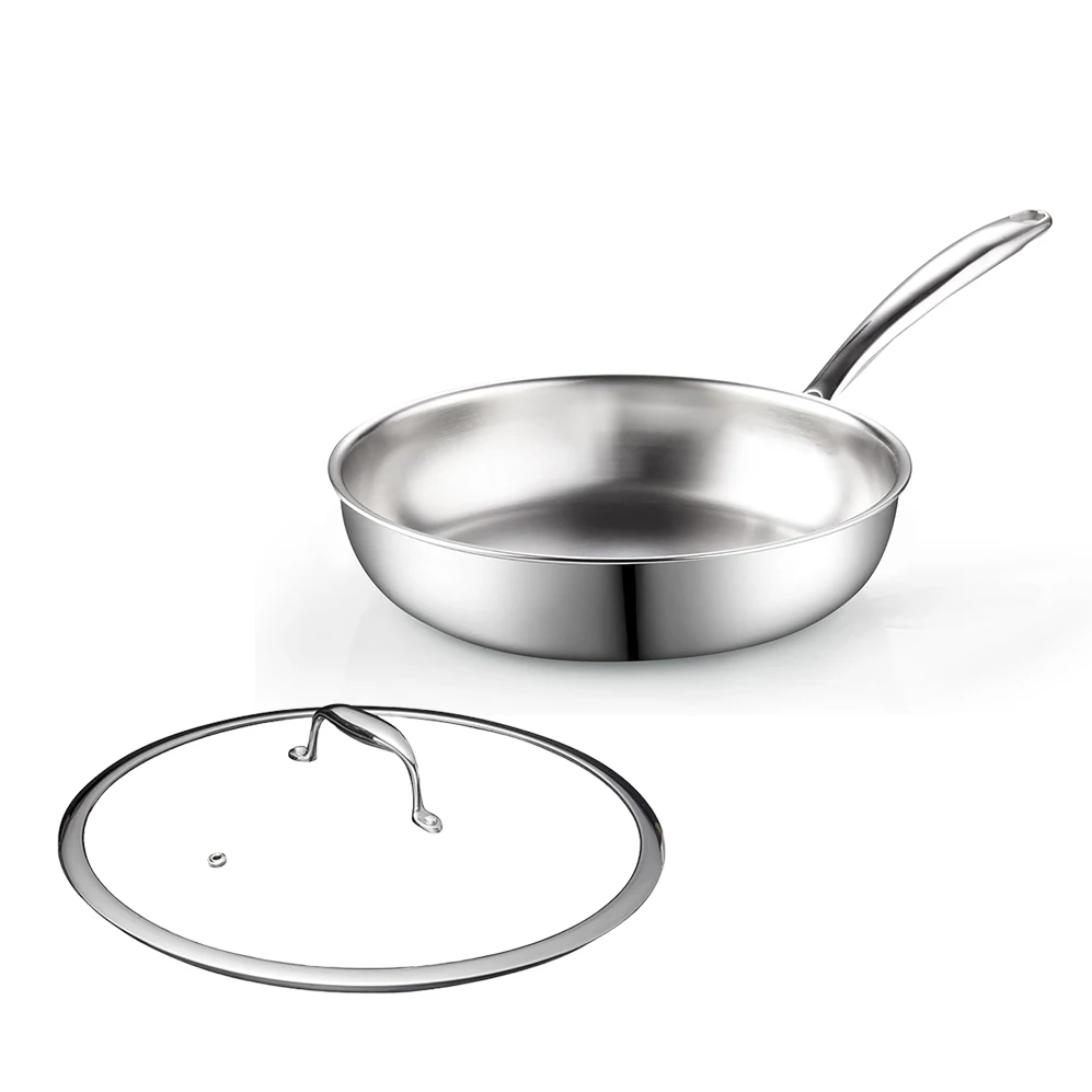 New Style 24cm Saute Pans Stainless Steel Without Coating Round Frying Pan Kitchen Full Clad Cookware Frying Pan Set