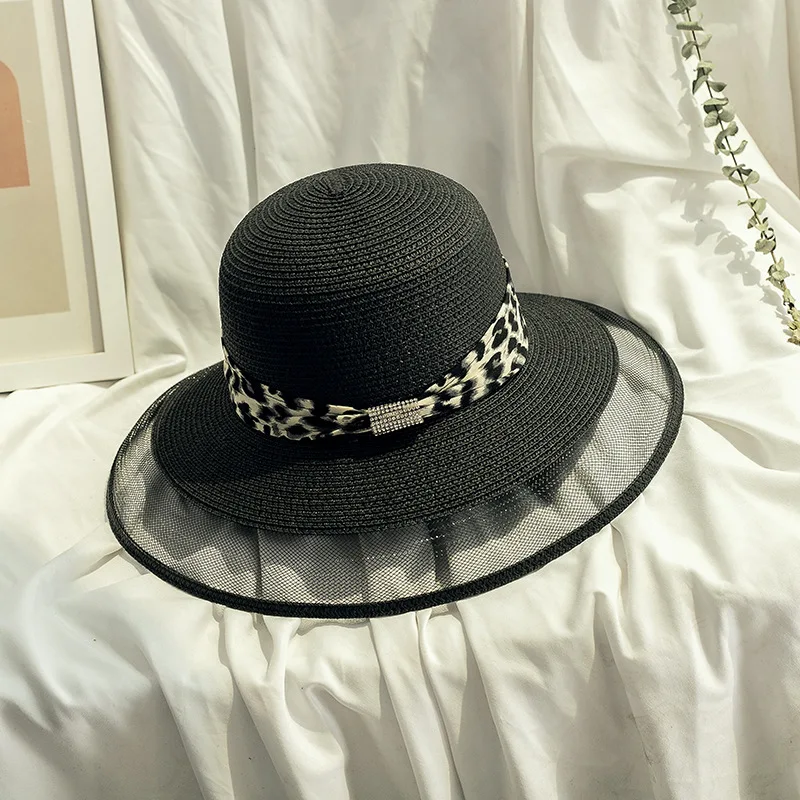 New Arrival Summer and Autumn High Quality Beach Leopard Ribbon Straw Sun Hats