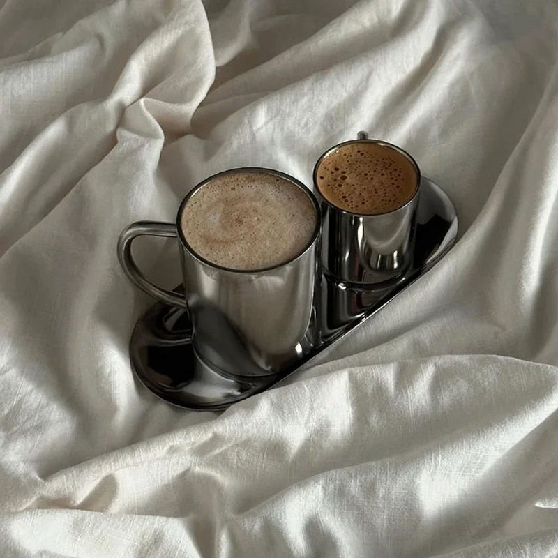 Custom Espresso Stainless Steel Double Walled Afternoon Tea Coffee Cup Set With Saucer