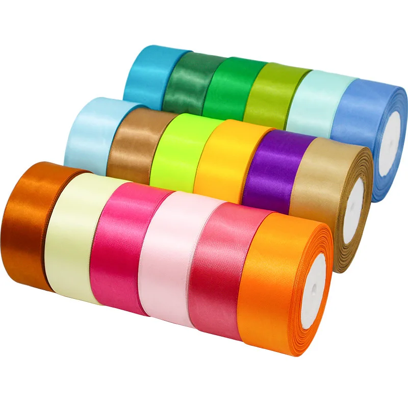Wholesale 4CM*25Y Solid Color Polyester Satin Ribbon Roll For Flower Bouquet Gift Box Wrapping