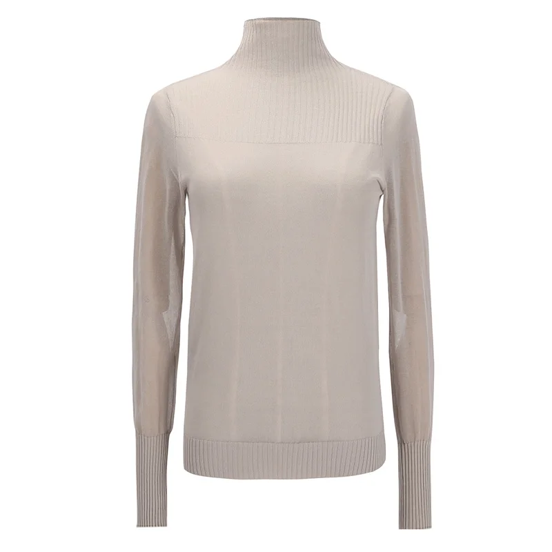 Лидер продаж, облегающая Прозрачная черная футболка с длинным рукавом и воротником-стойкой