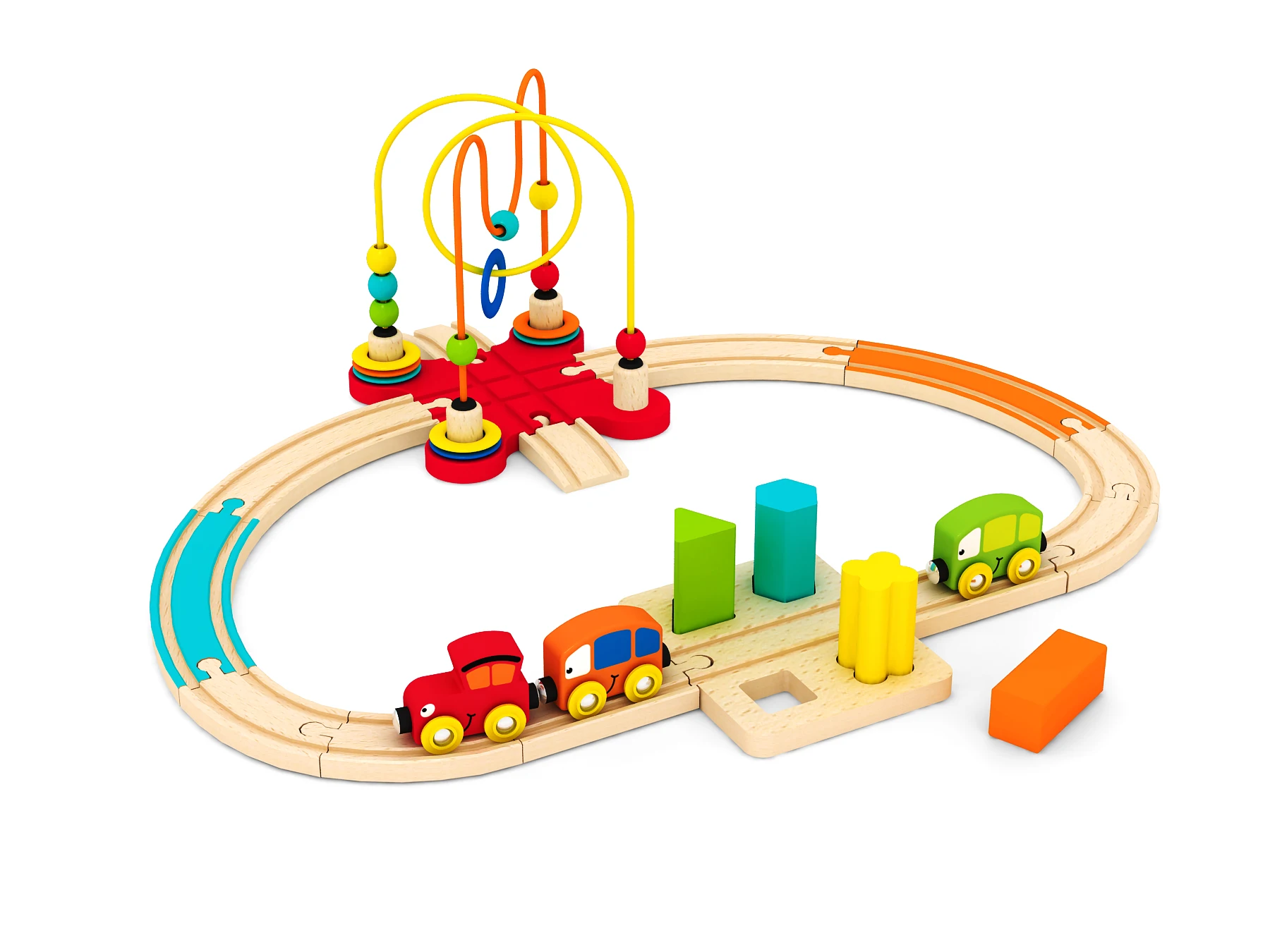 Shape cognitive early learning wooden toys train set with bead maze and shape sorter toy