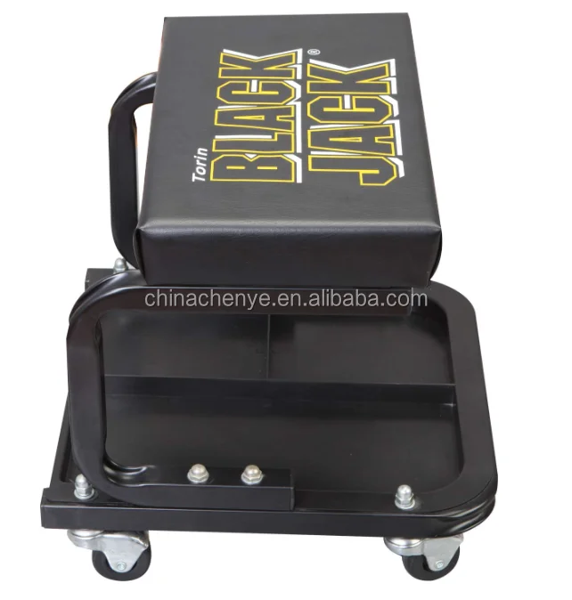 Black Rolling Creeper Garage/Shop Seat: Padded Mechanic Garage shop Stool with Tool Tray Storage