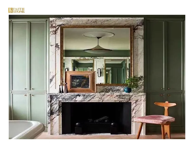 Wholesale Price Marble Fireplace Mantel Luxury Calacatta Viola Marble Fireplace for Indoor