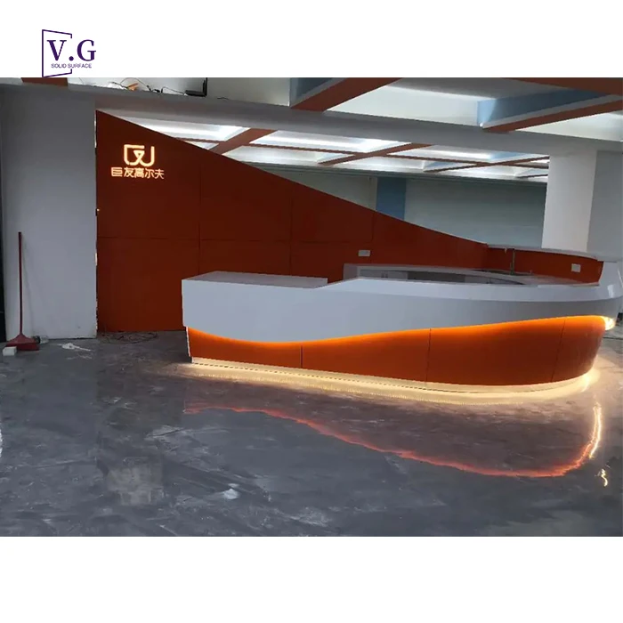 Customize Golf Club reception counter front desk Corian Solid Surface boat shape reception desk for dental clinic