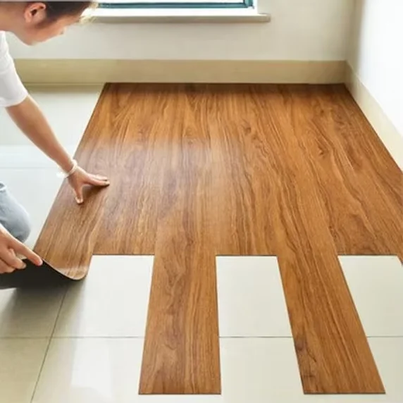 Self-Adhesive SPC Car Flooring Plank Mat Wear-Resistant Wooden Grain Vinyl Transparent Red Brick Tile Cover