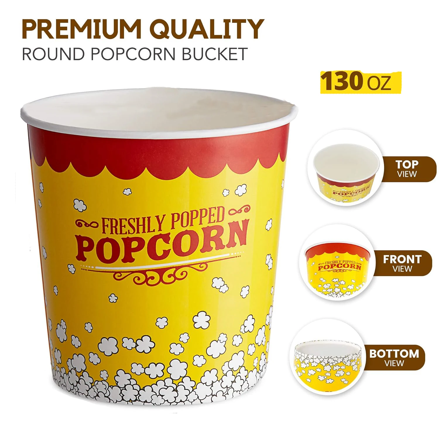 130 Oz Yellow and Red Paper Popcorn Containers Printed Solo Popcorn Tubs Disposable Low MOQ Popcorn Buckets