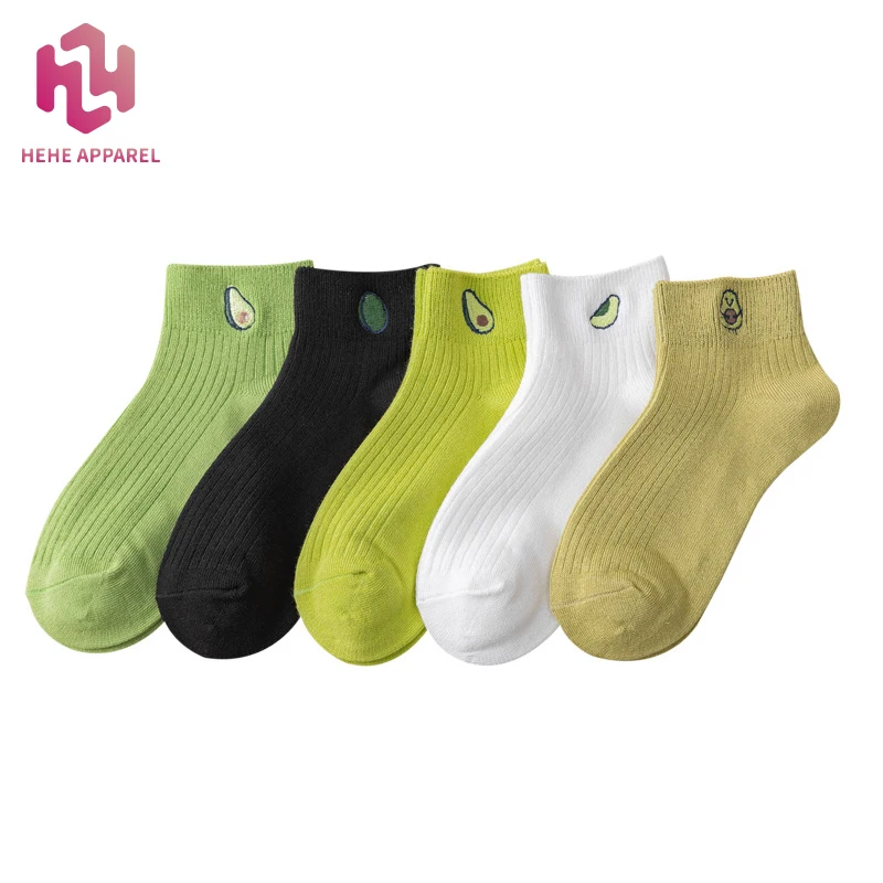 Avocado socks female ins summer thin section female fruit shallow mouth Korea Japanese cute embroidered boat socks