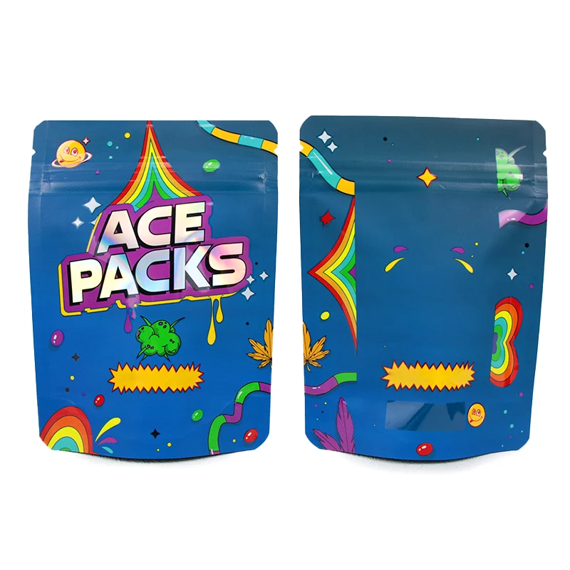 35g Glossy Print Matte PET Material Custom Printed Mylar Bag Shape Stand up Food Pouch Smell Proof with Die Cut Zipper