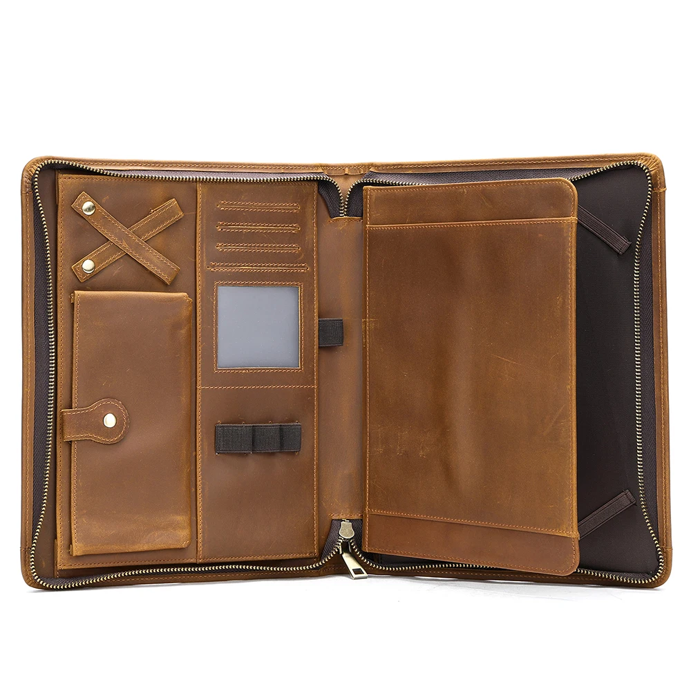 MARRANT Genuine Leather Men Document Portfolio File Folder Multi-function Business Portfolio Leather Portfolio Folder Case