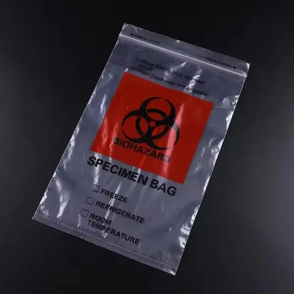 Biohazard Specimen Bags 100pcs 6x9in/15x25cm with Biohazard Red Logo Printing