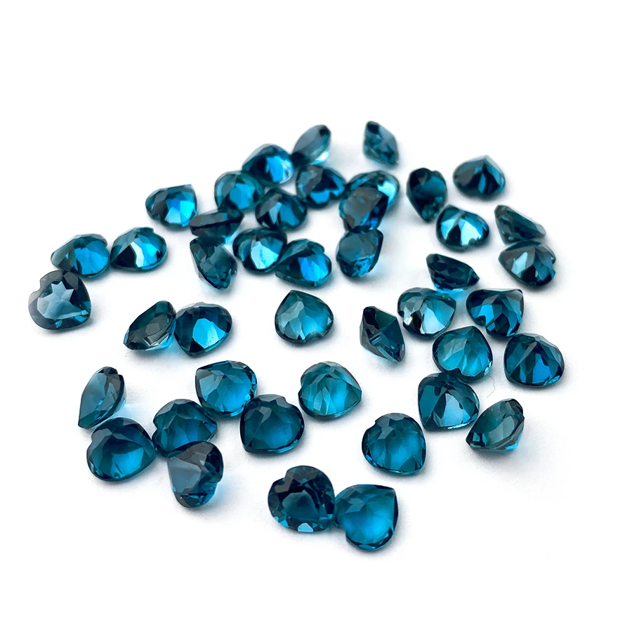Natural London Blue Topaz Gems Custom Cut Size Shape Wholesale High Quality Heart Shaped Carving Surface  Loose Gemstone Topaz