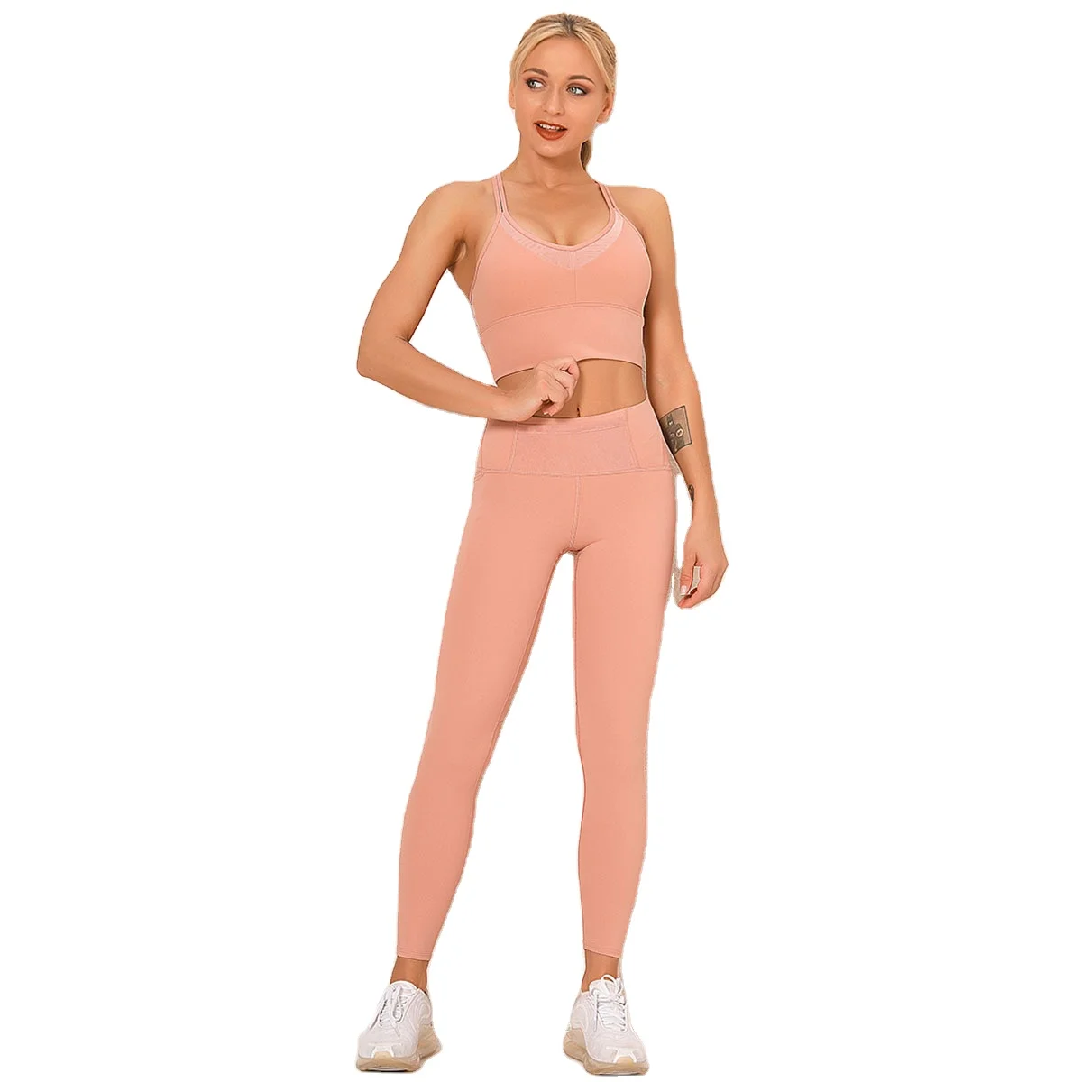 
 New product hot sale sexy nylon body sculpting shockproof gather bra yoga sports bra hip-lifting fitness yoga pants suit women  