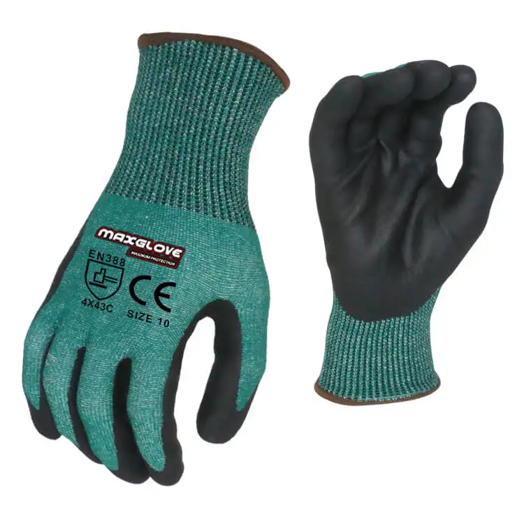 MaxiPact Green HPPE micro nitrile foam coating anti-cut gloves