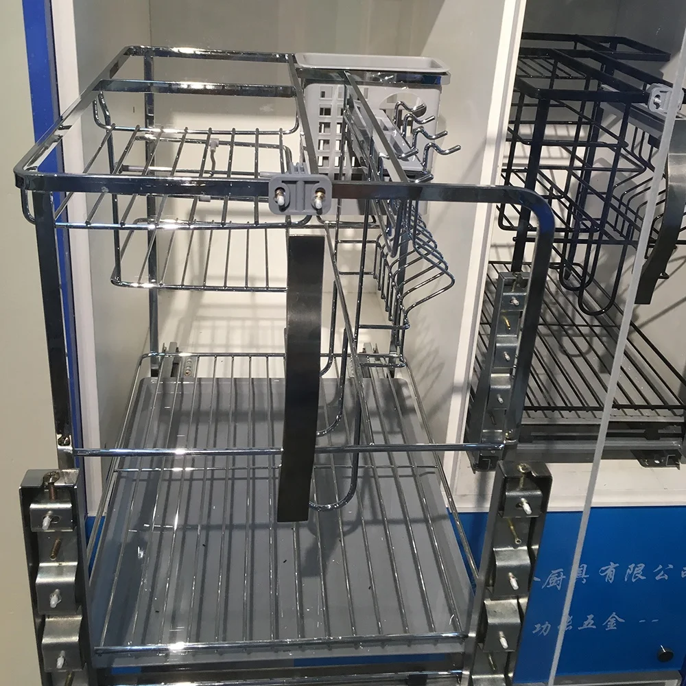 Slide pull out kitchen 2 tier pullout sliding cabinet storage wire drawer basket 320mm chrome metal material and spice rack 18