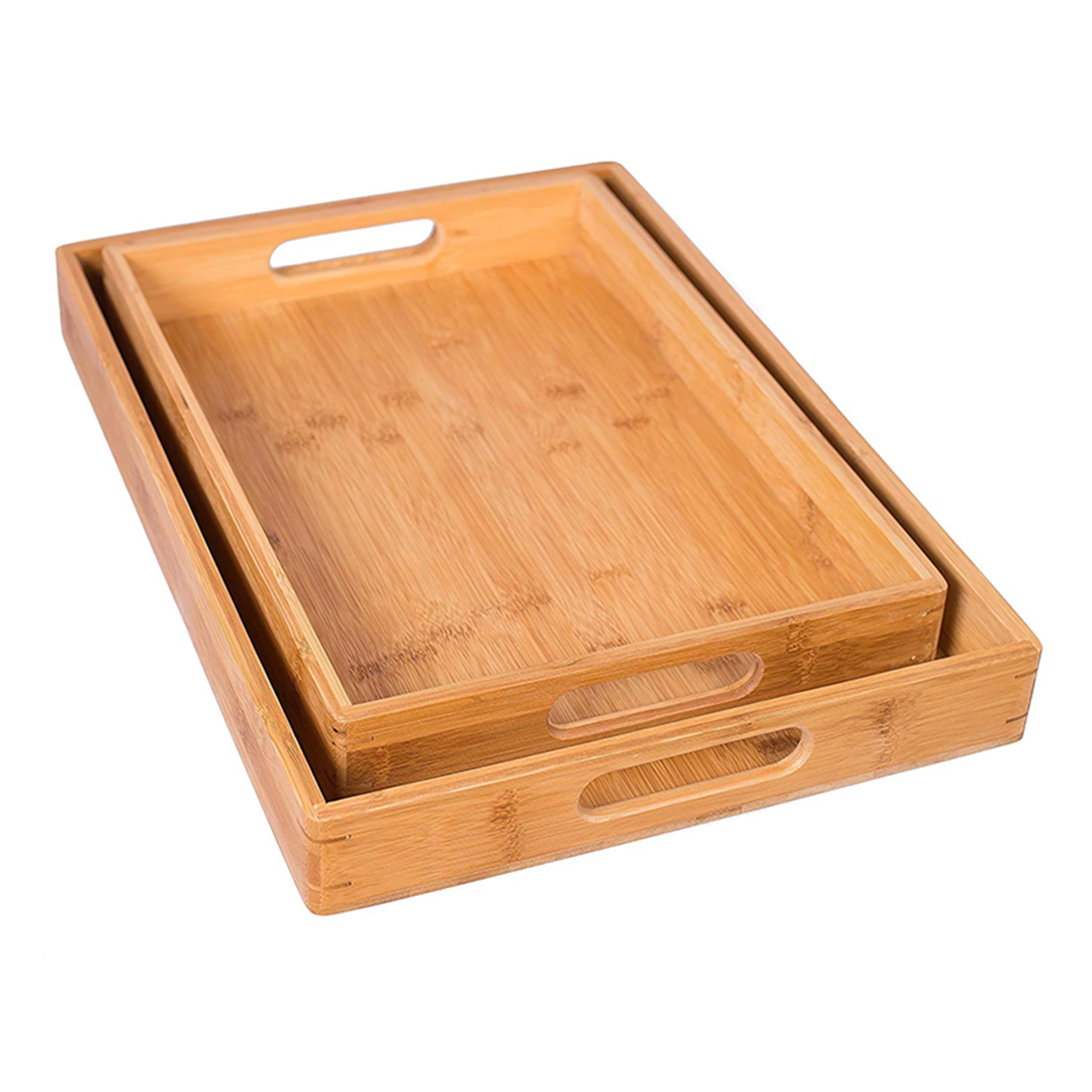 Custom Size Decorative Bamboo Wooden Coffee Tea Breakfast Food Tray Wood Serving Trays Set With Handles