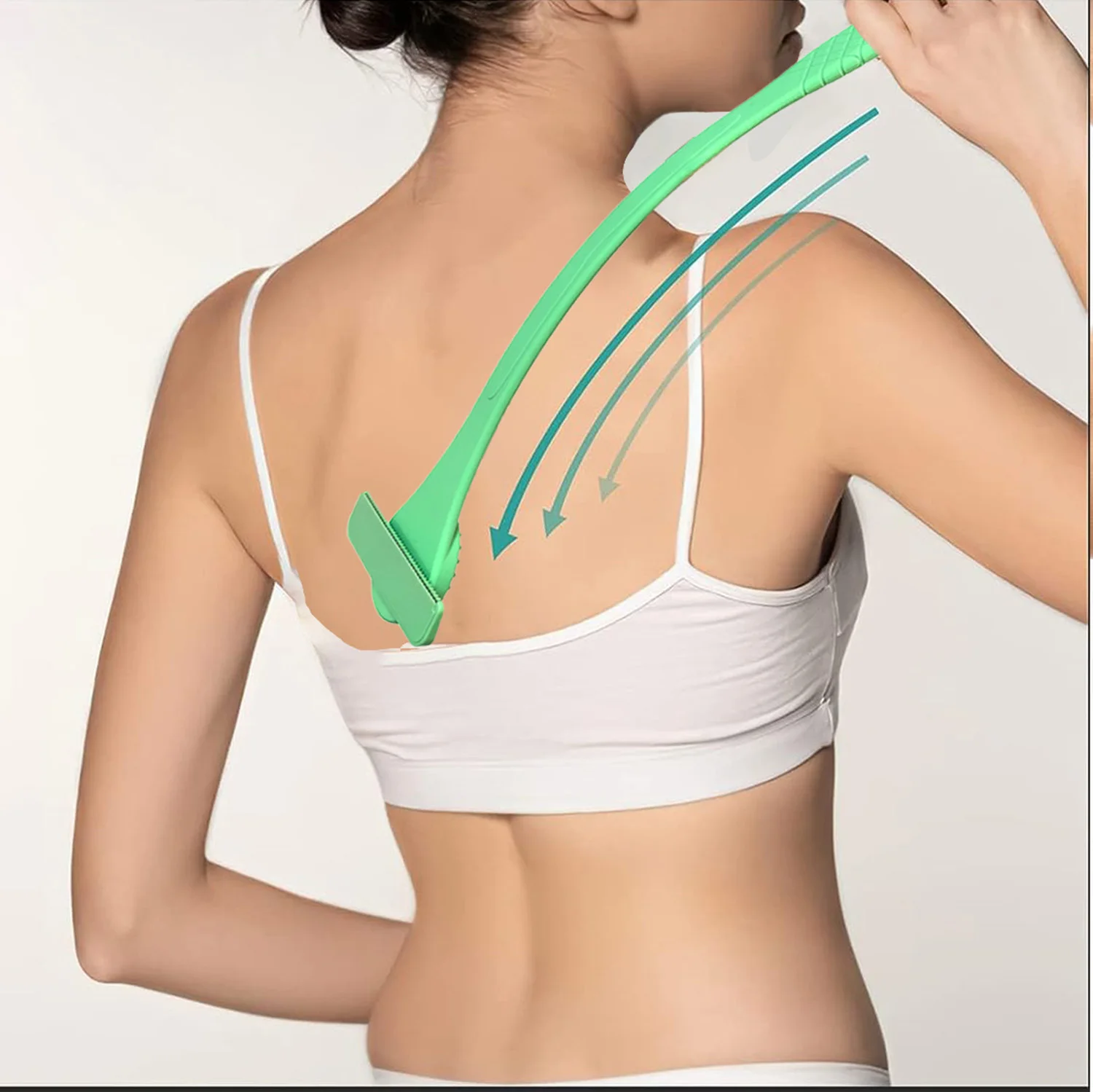 2-in-1 Back Shaving Knife with Silicone Flexible Handle and Back Scrubbing Brush Manual Personal Groomer, No Battery Required