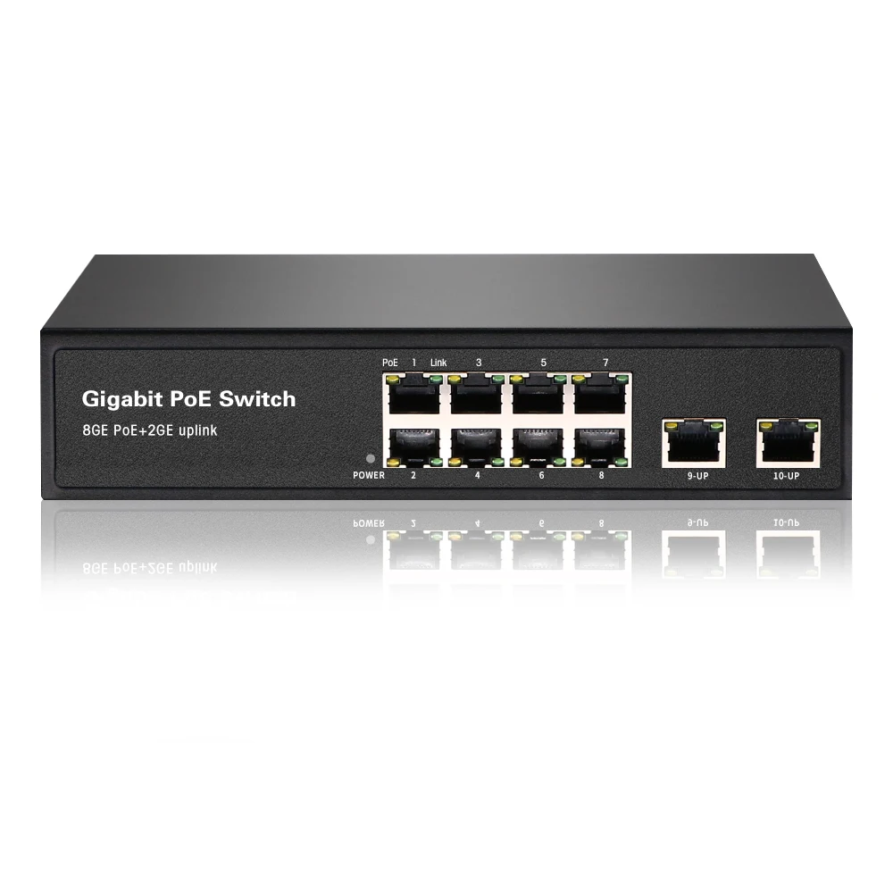 Full gigabit IEEE802.3af/at CCTV network 8 port gigabit built-in 150W power PoE switch with 2 x 1G SFP