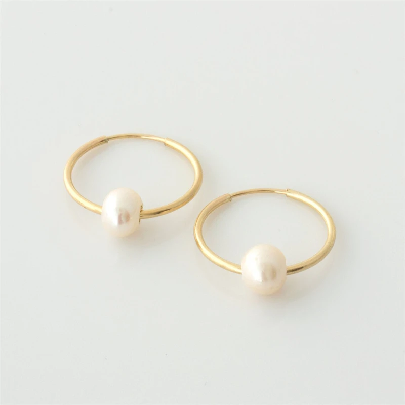 GE071 14K Gold Filled Earring Jewelry Natural Pearl Charm Hoop Earrings For Women
