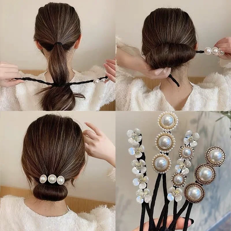 Korean simple non-slip lazy girls accessories flower coil hairpin new pearl hair clip hair stick woman hair stick accessories