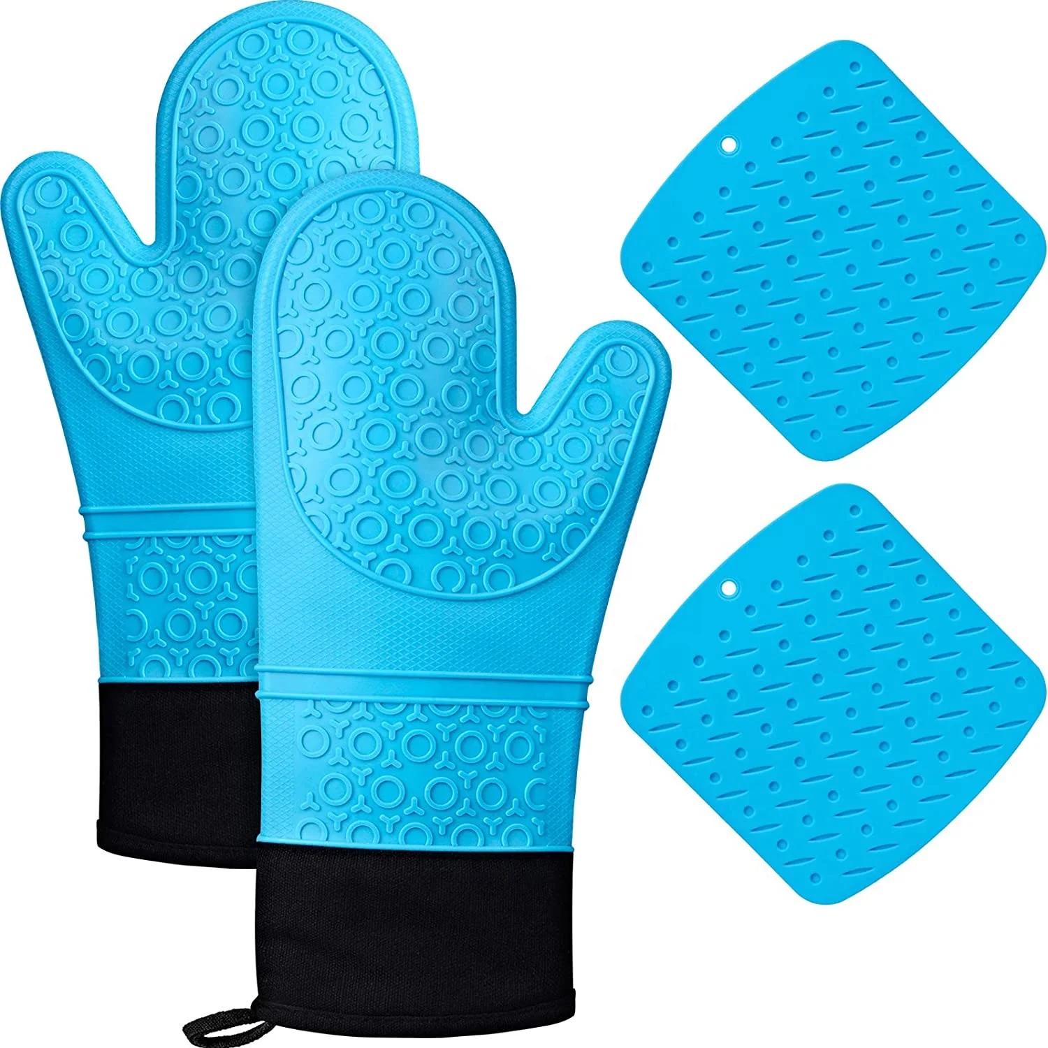 Food Grade Non-slip Textured Grip Heavy Duty Cooking Gloves Kitchen Counter Safe Trivet Mat Silicone Oven Mitts Pot Holders