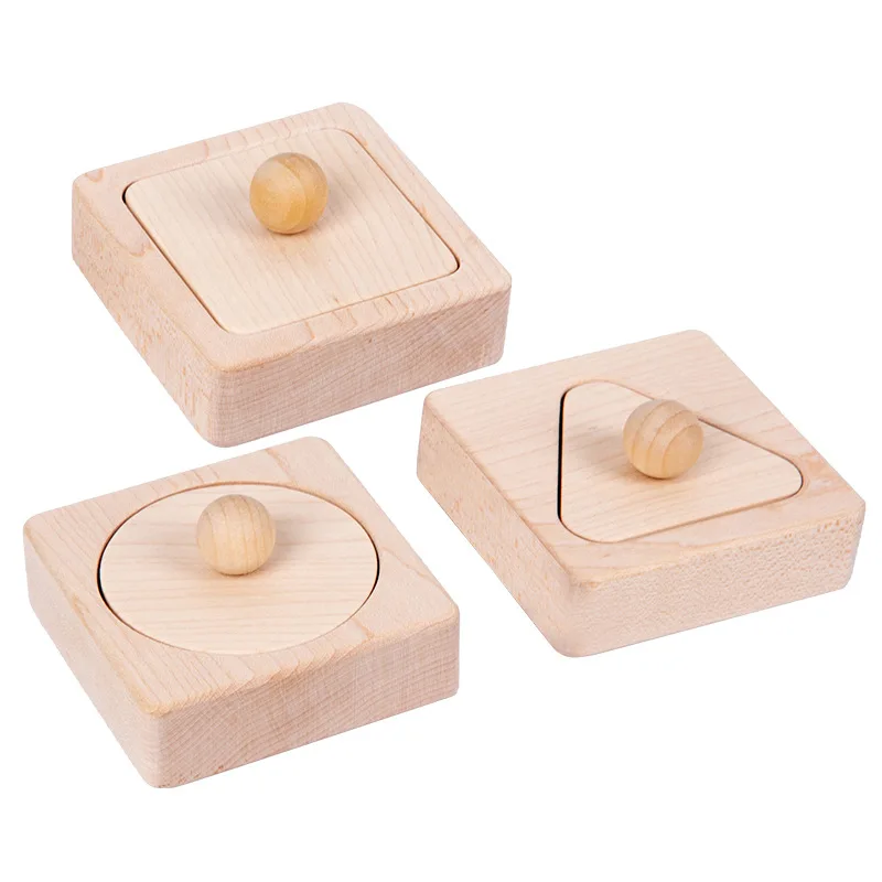 3 pcs of a set Montessori nature Geometric Shapes Baby Puzzles Knob Wooden Puzzles for Infant and Toddler