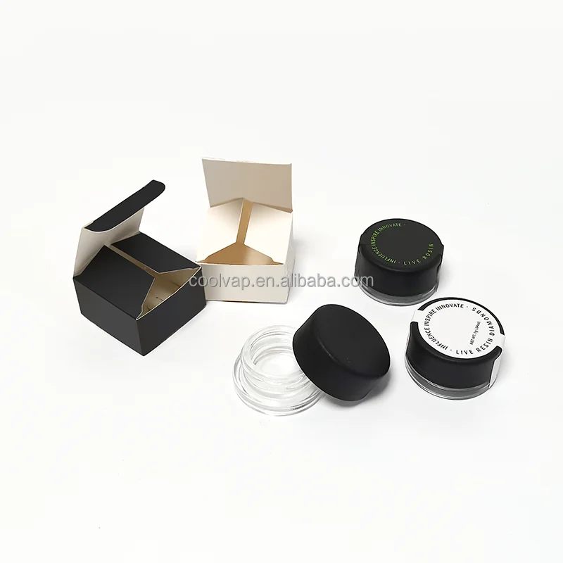 Custom 1g rosin mini packaging jar and paper box 5g 7g mini concentrate jar white black cardbox 12 types stickers
