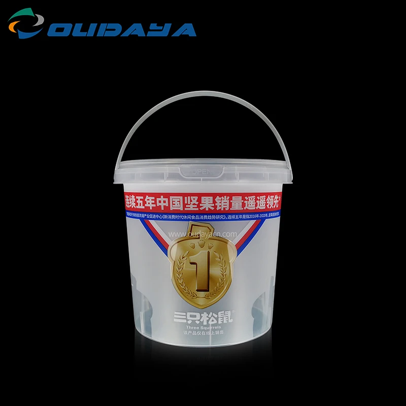 2.5L customization small food packaging clear plastic bucket with lid plastic pail