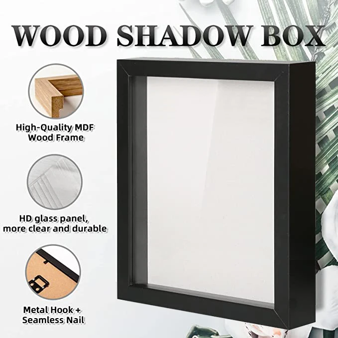 Custom Sizes 4 colors Black White Walnut Wood Art Picture Photo Frame Display Deep 3D Shadow Box Frame
