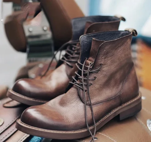 
Повседневная мужская модная Ретро кожаная обувь на шнуровке ручной работы 